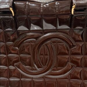 CHANEL Chocolate Bar Dark Brown Patent Leather Bag